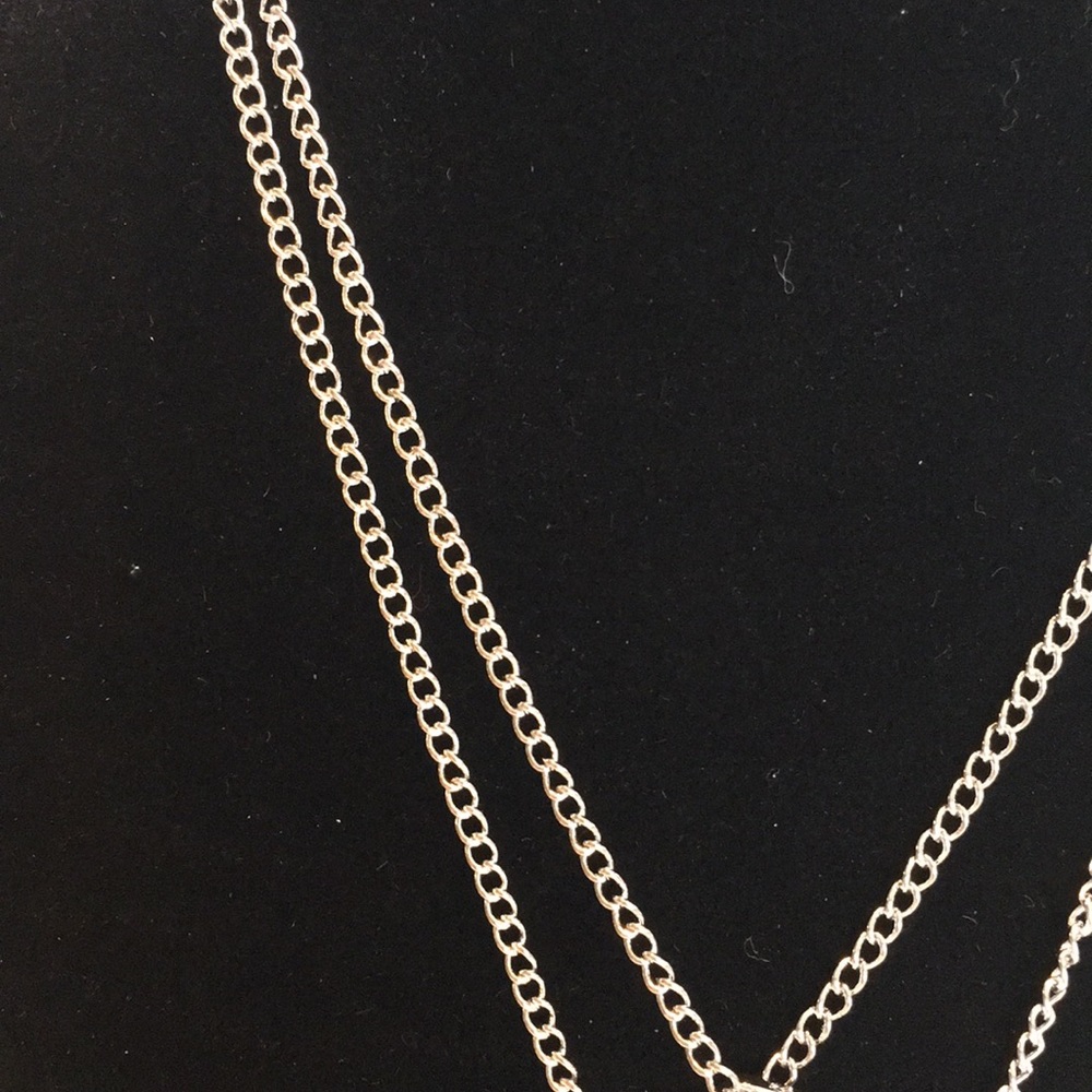 Asymmetrical Silver Tone Double Layer Necklace - Picture 3 of 7